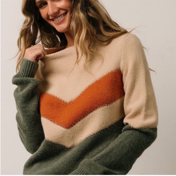 Baltic Born Sweaters - Baltic Born Rowen Color Block Sweater - Natural/Green/Rust - Size Small - NWT